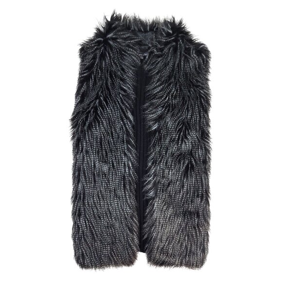 RXB Vest Black Faux Fur Sweater High Neck Long Tunic Style  Women's Medium - Picture 2 of 11